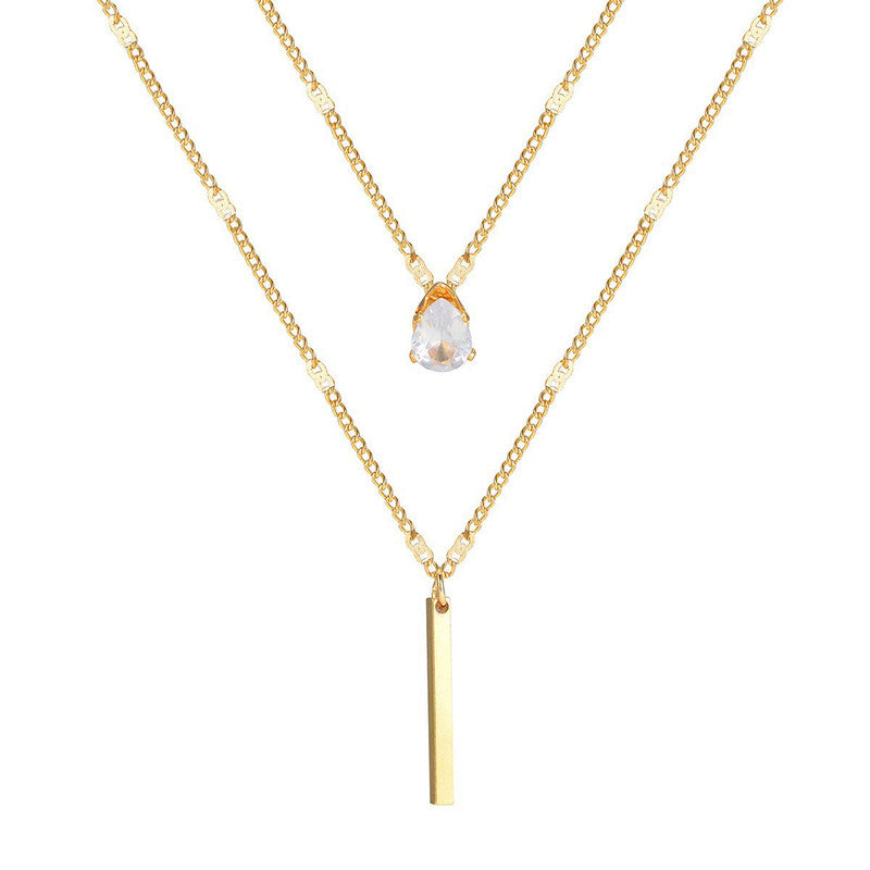 Jewels Galaxy Gold Plated Stainless Steel Anti Tarnish Tear Drop CZ Dual Strand Pendant