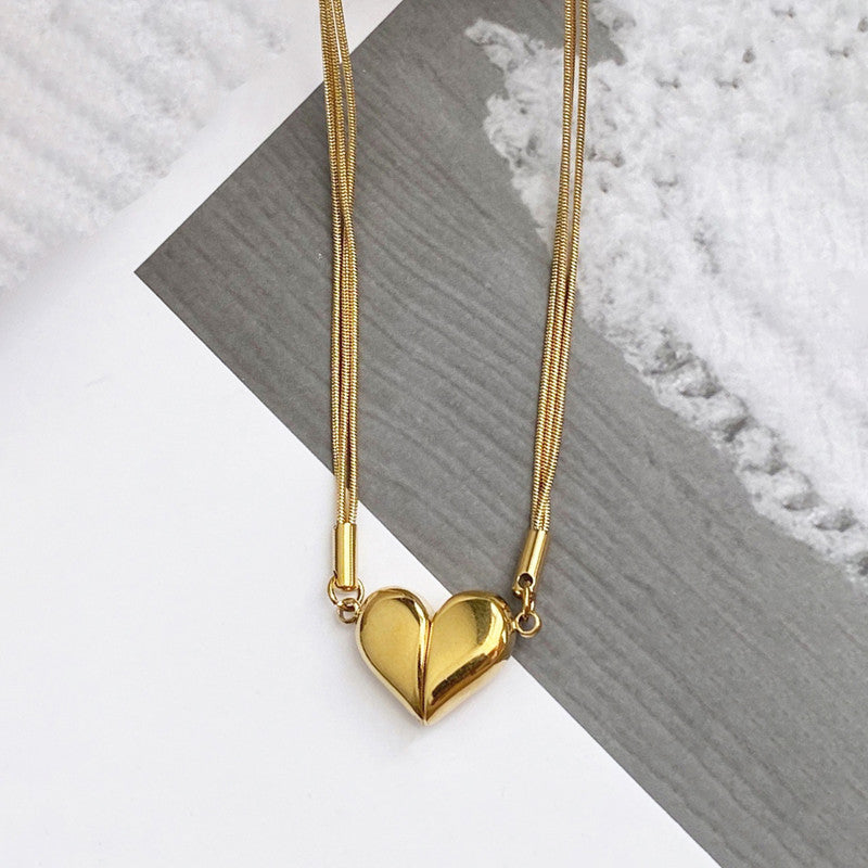 Jewels Galaxy Gold Plated Anti Tarnish Stainless Steel Heart themed Separable Magnet Pendant