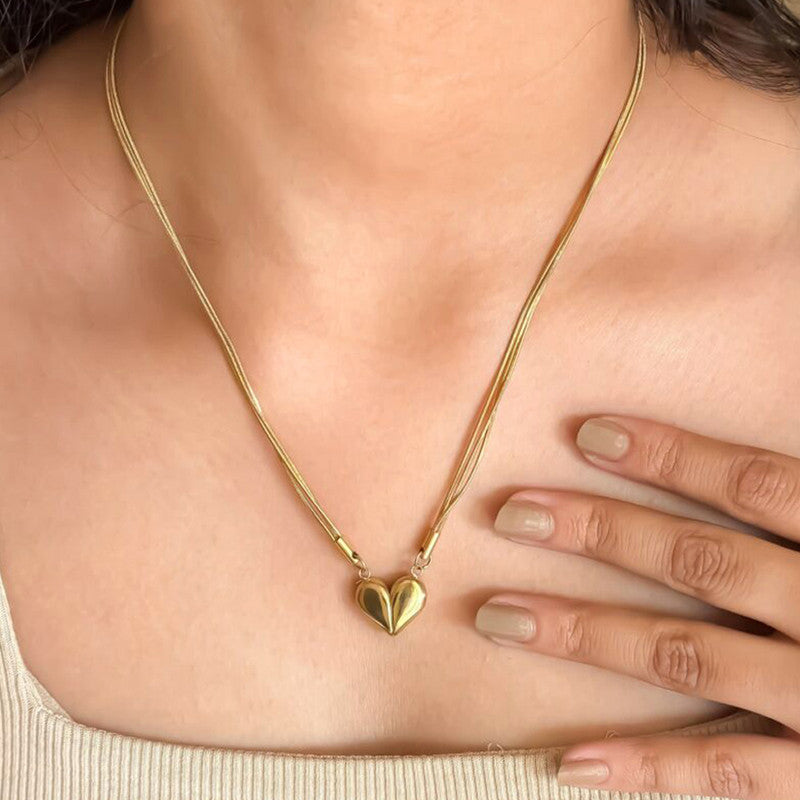 Jewels Galaxy Gold Plated Anti Tarnish Stainless Steel Heart themed Separable Magnet Pendant