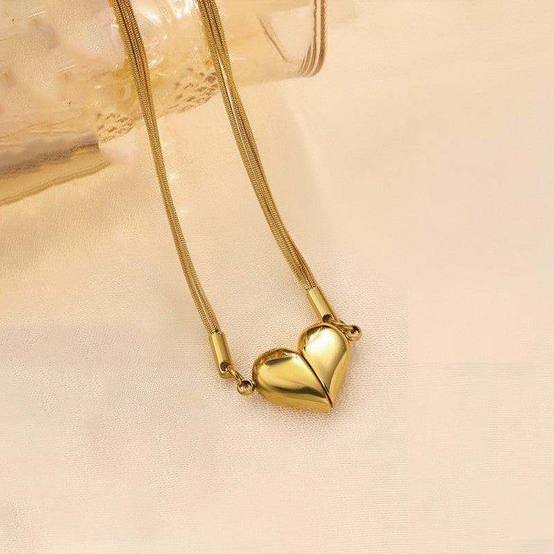 Jewels Galaxy Gold Plated Anti Tarnish Stainless Steel Heart themed Separable Magnet Pendant