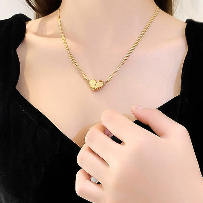 Jewels Galaxy Gold Plated Anti Tarnish Stainless Steel Heart themed Separable Magnet Pendant