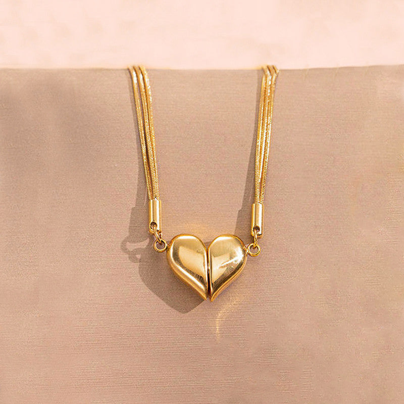 Jewels Galaxy Gold Plated Anti Tarnish Stainless Steel Heart themed Separable Magnet Pendant