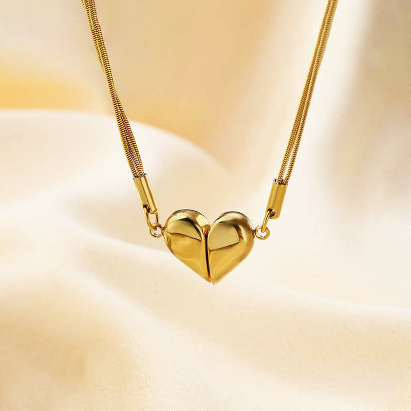 Jewels Galaxy Gold Plated Anti Tarnish Stainless Steel Heart themed Separable Magnet Pendant