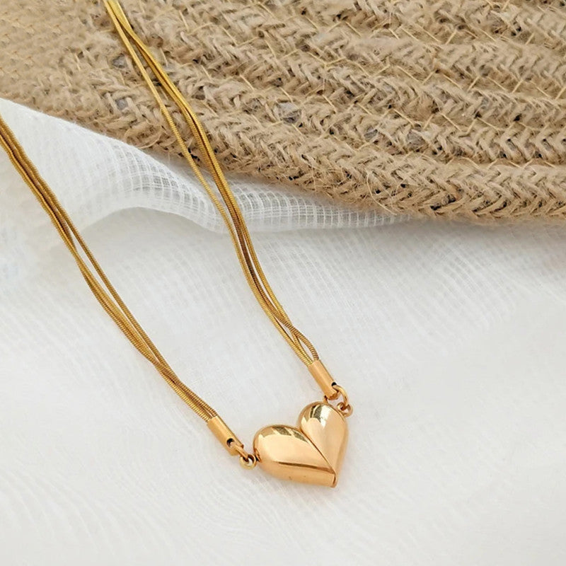 Jewels Galaxy Gold Plated Anti Tarnish Stainless Steel Heart themed Separable Magnet Pendant