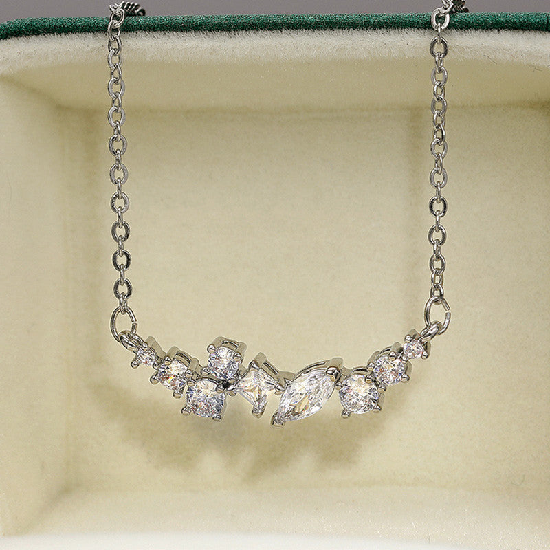 Jewels Galaxy Silver Plated American Diamond Studded Contemporary Pendant