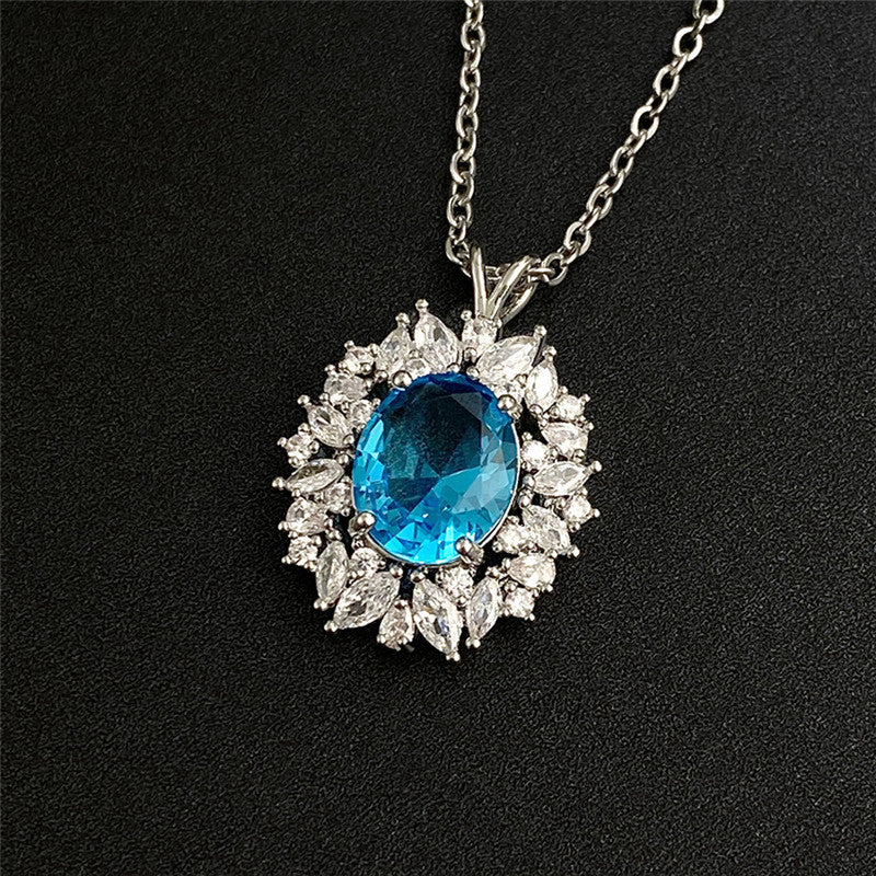 Jewels Galaxy Silver Plated American Diamond Studded Blue Oval Shape Contemporary Pendant