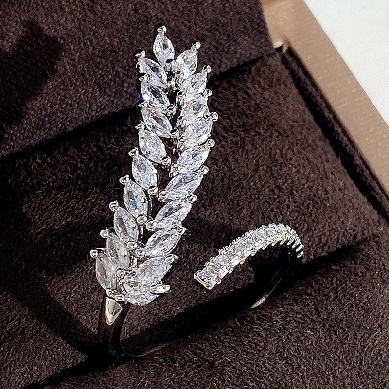 Jewels Galaxy CZ Stone-Studded Leaf inspired Adjustable Finger Ring