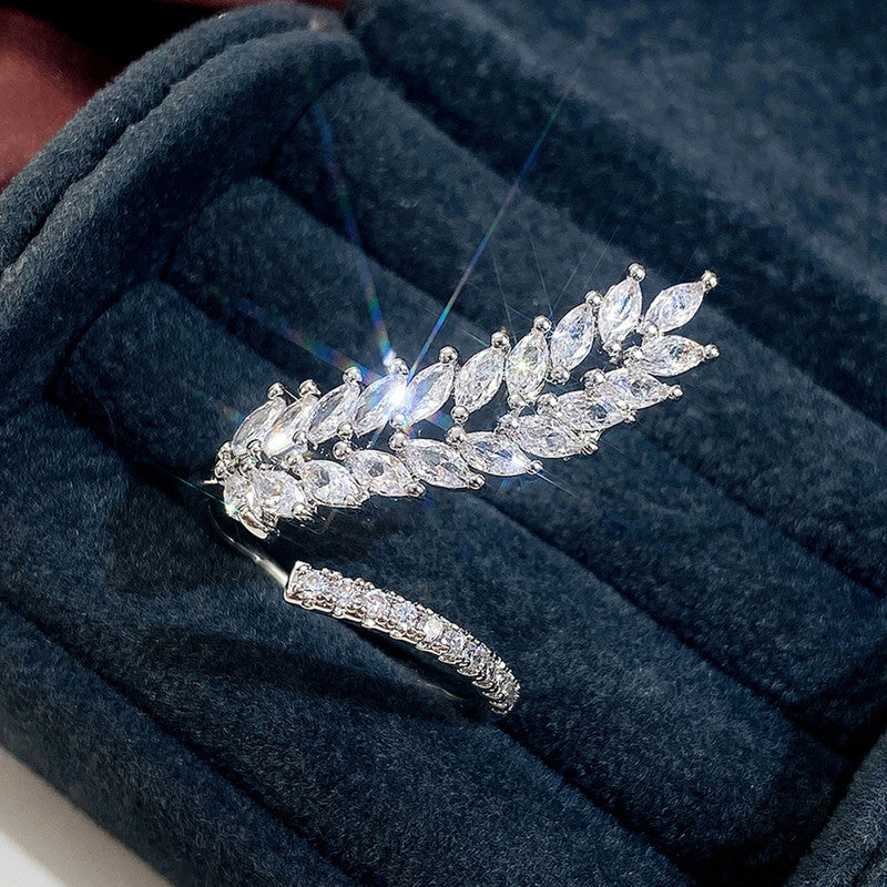 Jewels Galaxy CZ Stone-Studded Leaf inspired Adjustable Finger Ring