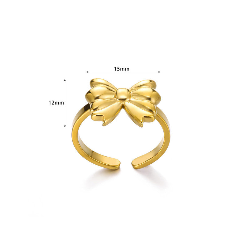 Jewels Galaxy Gold Plated Stainless Steel Anti Tarnish Bow Themed Adjustable Finger Ring For Women