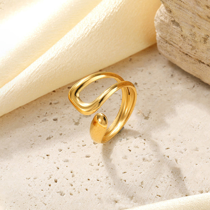 Jewels Galaxy Gold Plated Anti Tarnish Stainless Steel Contemporary Adjustable Finger Ring