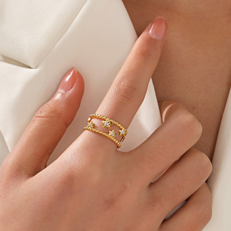 Jewels Galaxy Gold Plated Anti Tarnish Stainless Steel Star Themed Adjustable Finger Ring