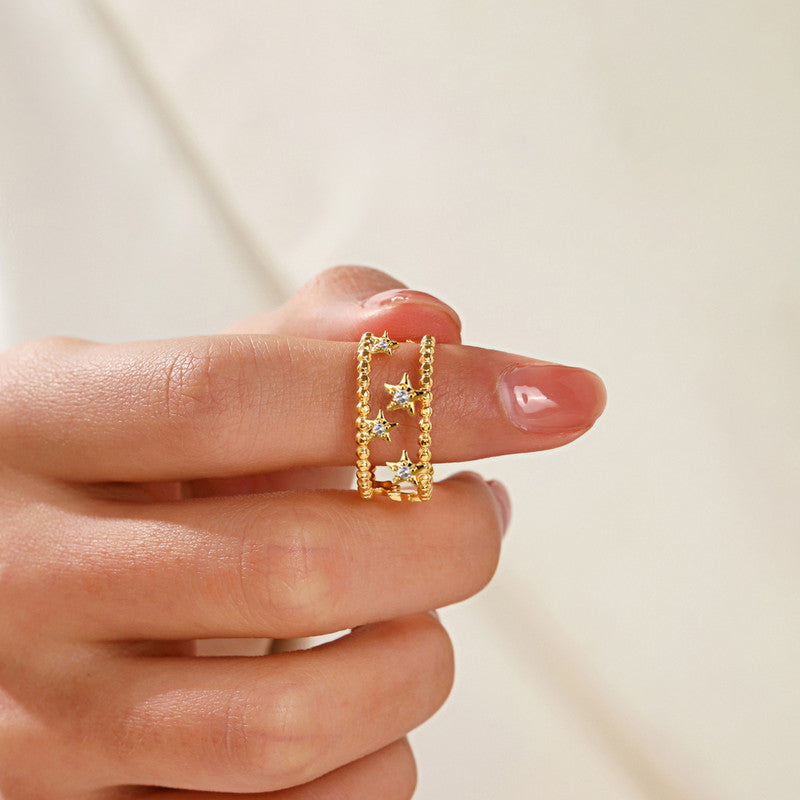 Jewels Galaxy Gold Plated Anti Tarnish Stainless Steel Star Themed Adjustable Finger Ring
