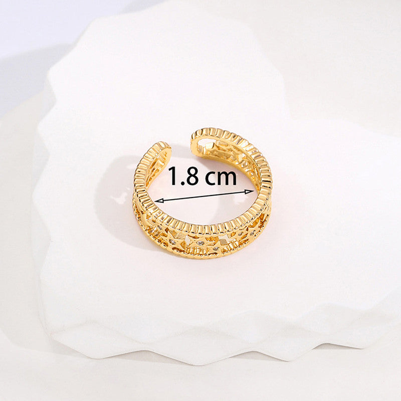 Jewels Galaxy Gold Plated Anti Tarnish Stainless Steel Star Themed Adjustable Finger Ring