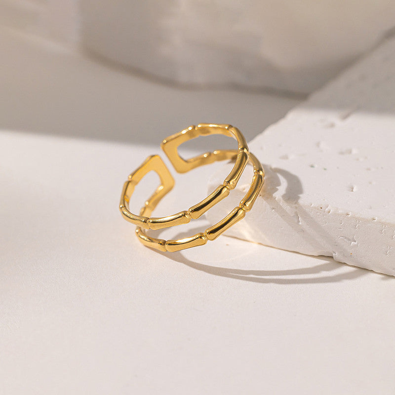 Jewels Galaxy Gold Plated Anti Tarnish Stainless Steel Contemporary Adjustable Finger Ring