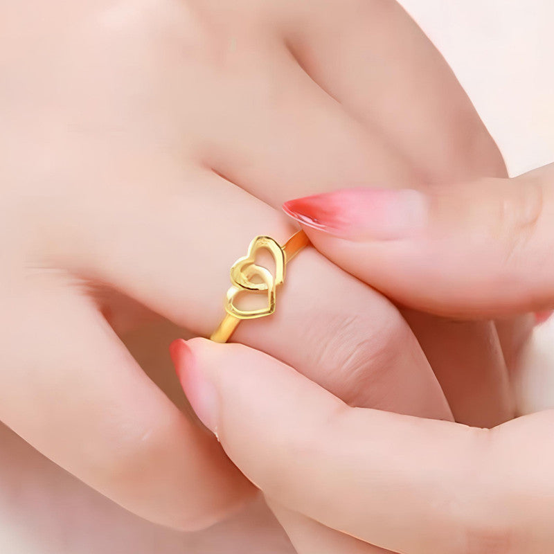 Jewels Galaxy Gold Plated Anti Tarnish Stainless Steel Heart Themed Adjustable Finger Ring