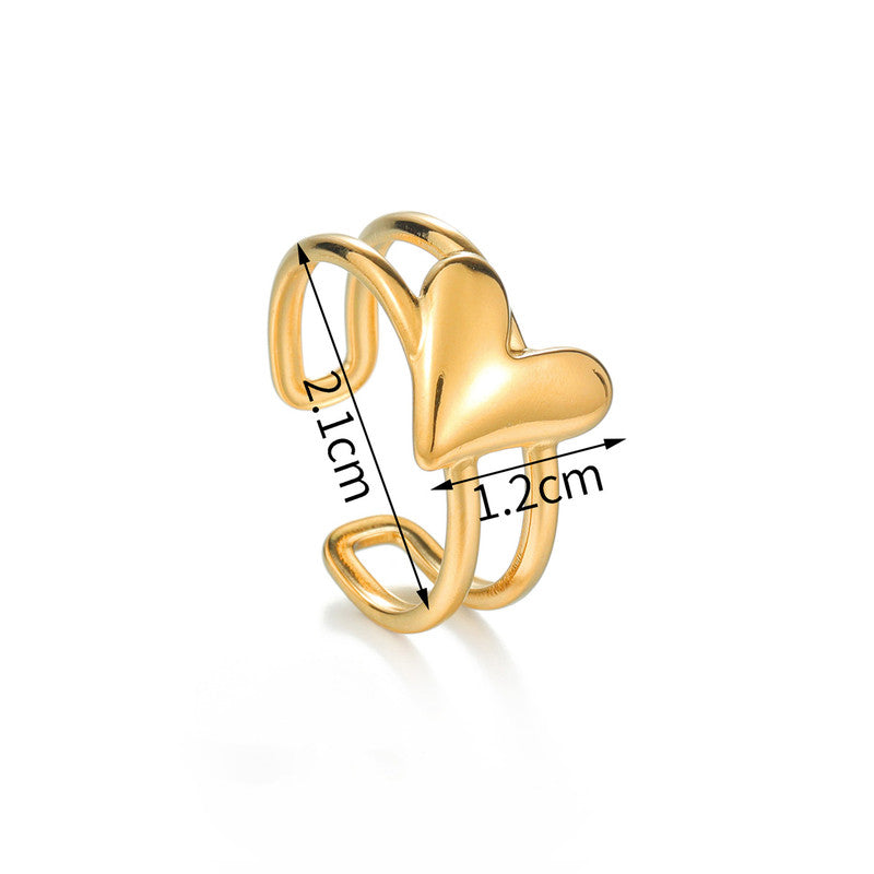 Jewels Galaxy Gold Plated Anti Tarnish Stainless Steel Heart Themed Adjustable Finger Ring