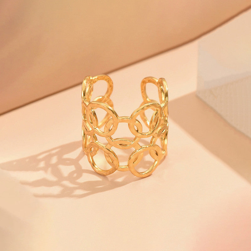 Jewels Galaxy Gold Plated Anti Tarnish Stainless Steel Geometric Adjustable Finger Ring