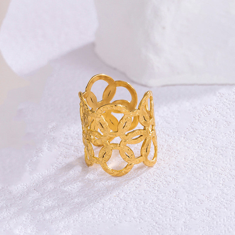 Jewels Galaxy Gold Plated Anti Tarnish Stainless Steel Geometric Adjustable Finger Ring