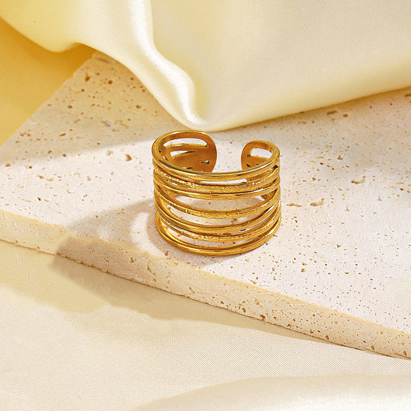 Jewels Galaxy Gold Plated Anti Tarnish Stainless Steel Contemporary Adjustable Finger Ring