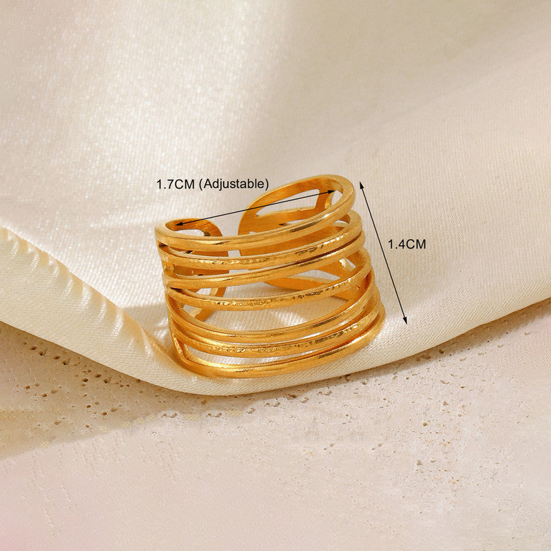 Jewels Galaxy Gold Plated Anti Tarnish Stainless Steel Contemporary Adjustable Finger Ring