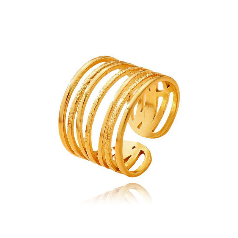 Jewels Galaxy Gold Plated Anti Tarnish Stainless Steel Contemporary Adjustable Finger Ring
