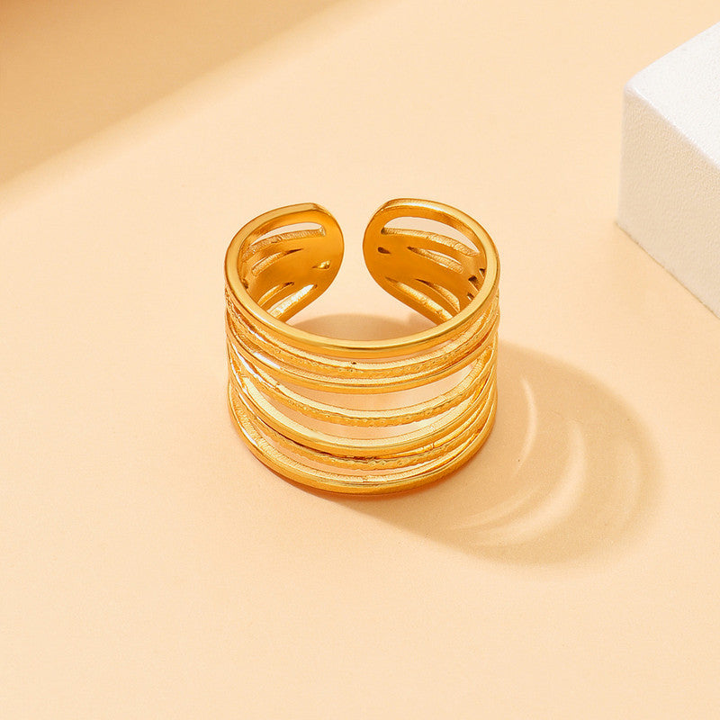 Jewels Galaxy Gold Plated Anti Tarnish Stainless Steel Contemporary Adjustable Finger Ring