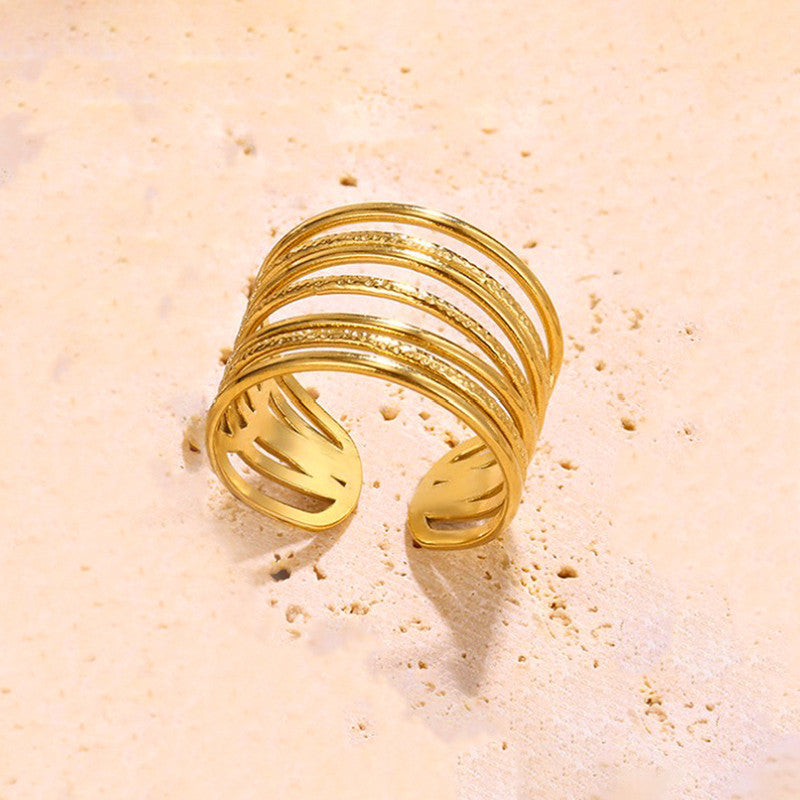 Jewels Galaxy Gold Plated Anti Tarnish Stainless Steel Contemporary Adjustable Finger Ring