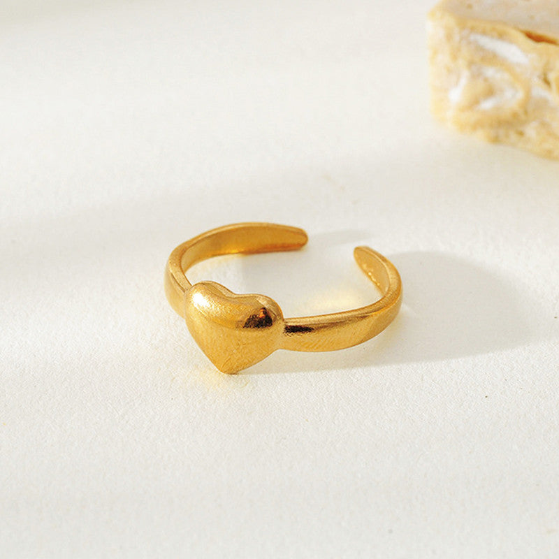 Jewels Galaxy Gold Plated Anti Tarnish Stainless Steel Heart Themed Adjustable Finger Ring