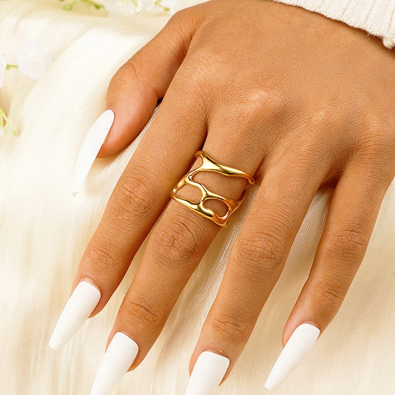 Jewels Galaxy Gold Plated Anti Tarnish Stainless Steel Contemporary Adjustable Finger Ring