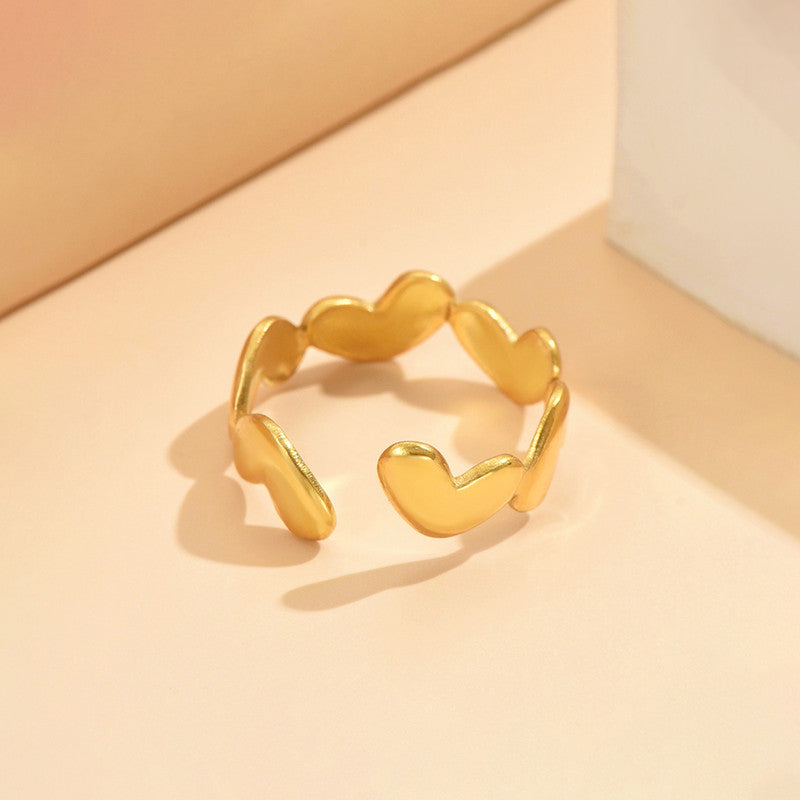 Jewels Galaxy Gold Plated Anti Tarnish Stainless Steel Heart Themed Adjustable Finger Ring