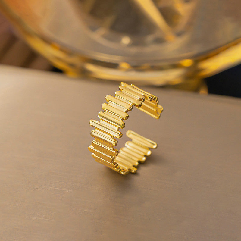 Jewels Galaxy Gold Plated Anti Tarnish Stainless Steel Contemporary Adjustable Finger Ring