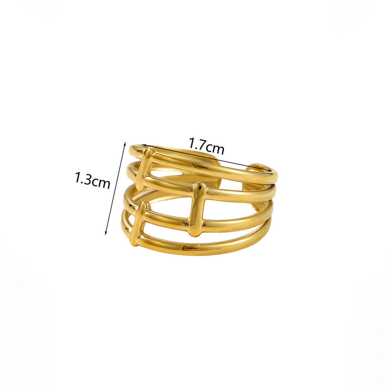 Jewels Galaxy Gold Plated Anti Tarnish Stainless Steel Contemporary Adjustable Finger Ring