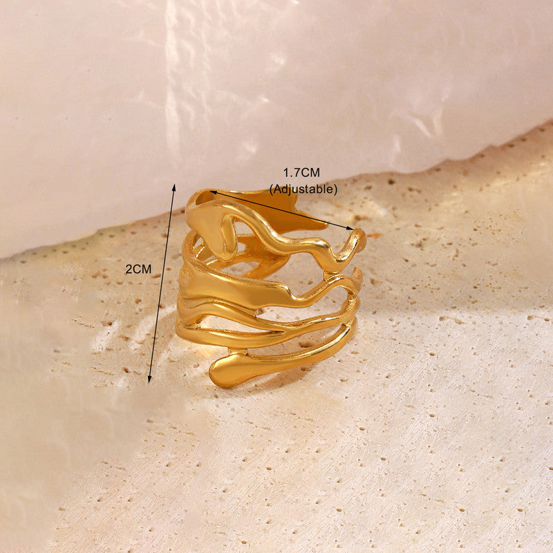 Jewels Galaxy Gold Plated Anti Tarnish Stainless Steel Contemporary Adjustable Finger Ring