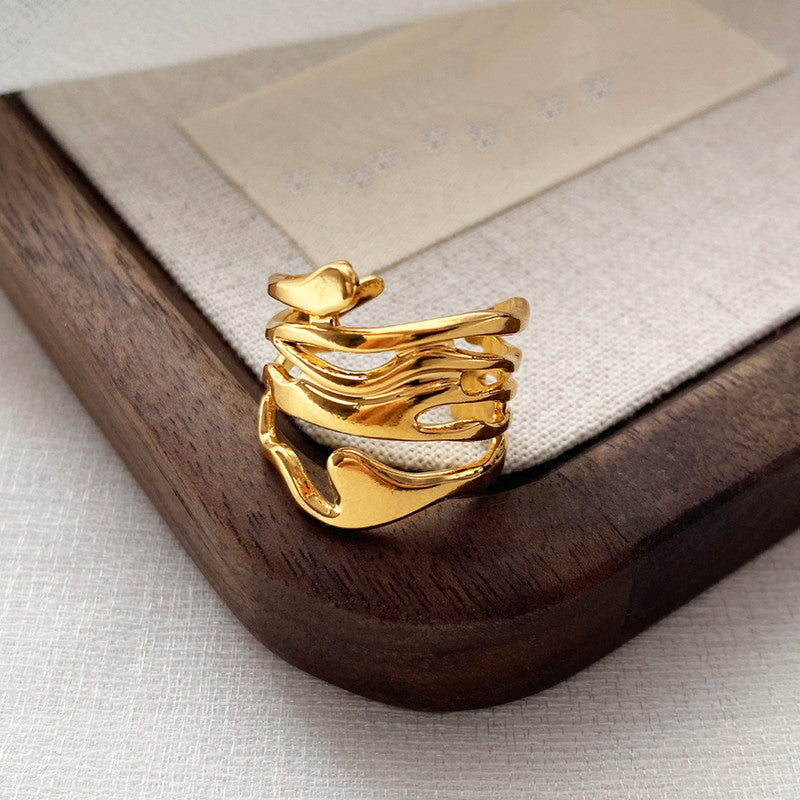 Jewels Galaxy Gold Plated Anti Tarnish Stainless Steel Contemporary Adjustable Finger Ring