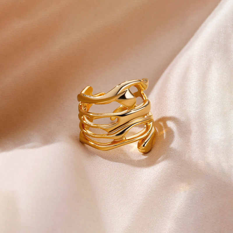 Jewels Galaxy Gold Plated Anti Tarnish Stainless Steel Contemporary Adjustable Finger Ring