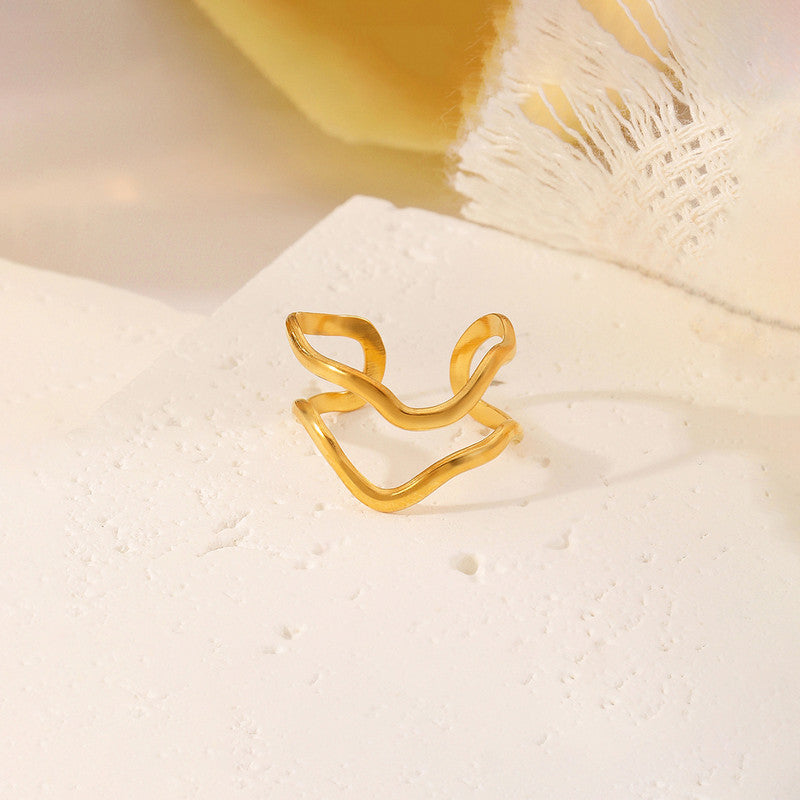 Jewels Galaxy Gold Plated Anti Tarnish Stainless Steel Contemporary Adjustable Finger Ring