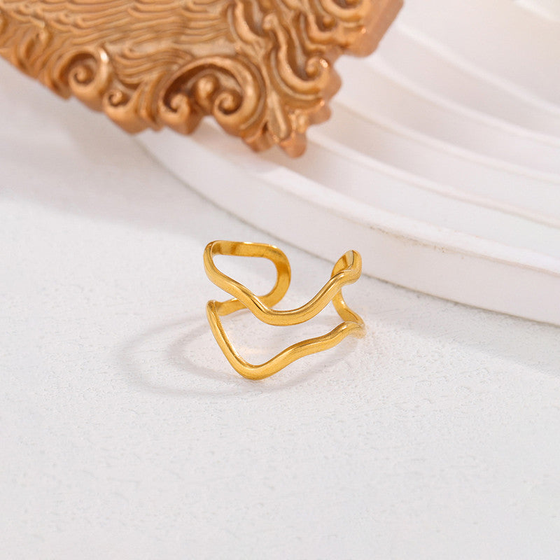 Jewels Galaxy Gold Plated Anti Tarnish Stainless Steel Contemporary Adjustable Finger Ring