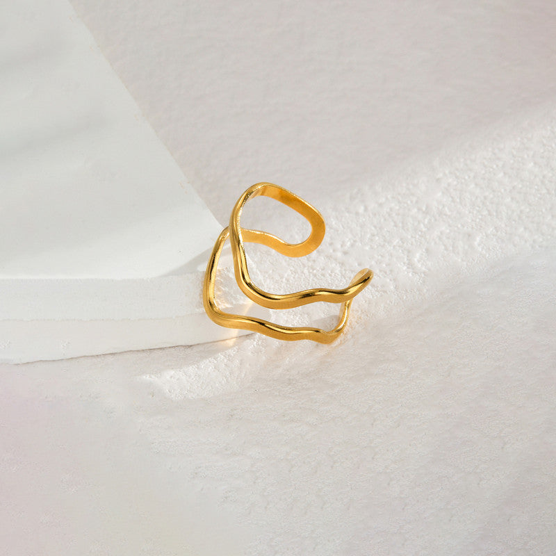 Jewels Galaxy Gold Plated Anti Tarnish Stainless Steel Contemporary Adjustable Finger Ring