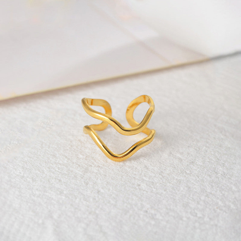 Jewels Galaxy Gold Plated Anti Tarnish Stainless Steel Contemporary Adjustable Finger Ring