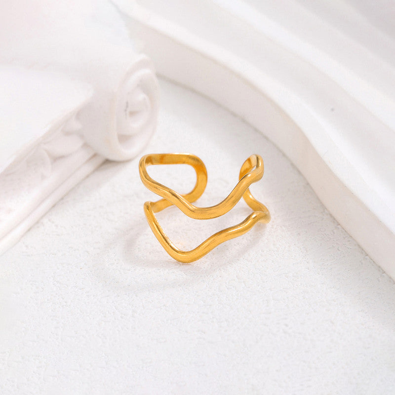 Jewels Galaxy Gold Plated Anti Tarnish Stainless Steel Contemporary Adjustable Finger Ring