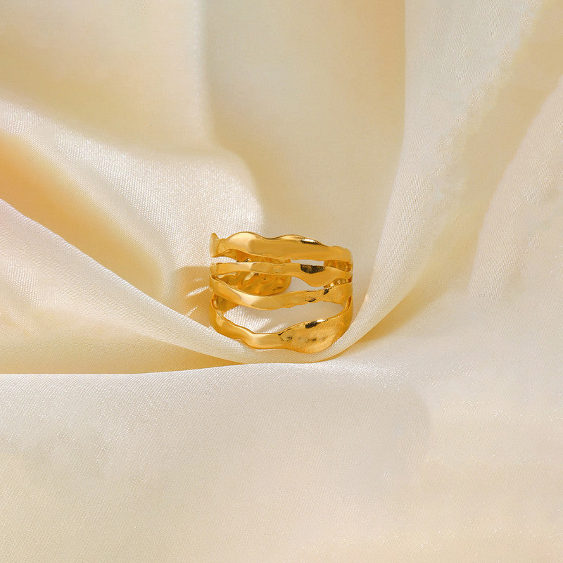 Jewels Galaxy Gold Plated Anti Tarnish Stainless Steel Contemporary Adjustable Finger Ring