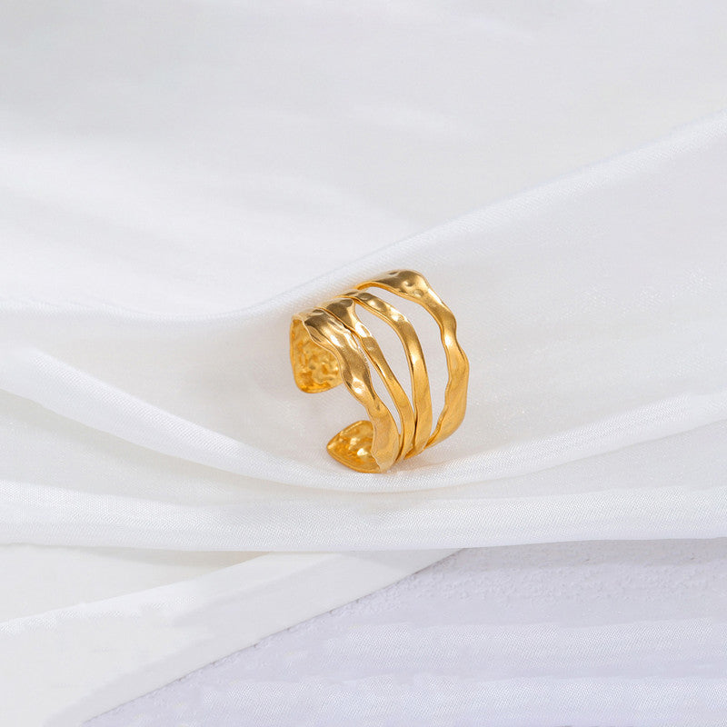 Jewels Galaxy Gold Plated Anti Tarnish Stainless Steel Contemporary Adjustable Finger Ring