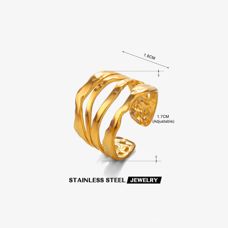 Jewels Galaxy Gold Plated Anti Tarnish Stainless Steel Contemporary Adjustable Finger Ring