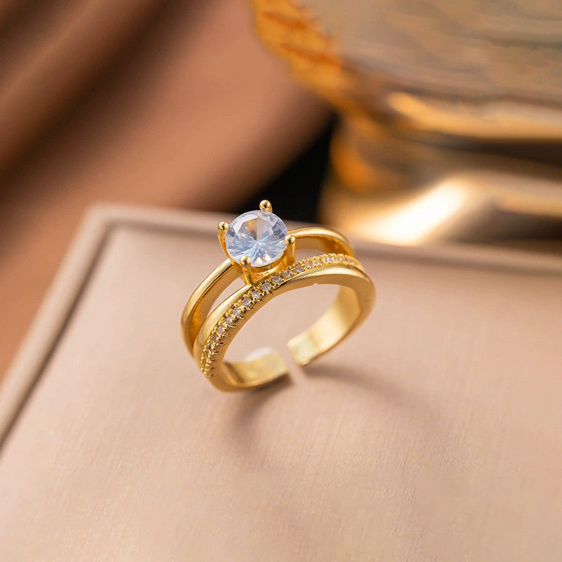 Jewels Galaxy Gold Plated Anti Tarnish Stainless Steel Contemporary Adjustable Finger Ring