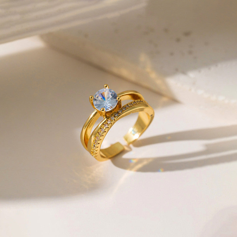 Jewels Galaxy Gold Plated Anti Tarnish Stainless Steel Contemporary Adjustable Finger Ring