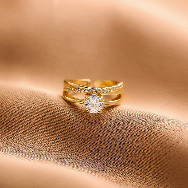 Jewels Galaxy Gold Plated Anti Tarnish Stainless Steel Contemporary Adjustable Finger Ring