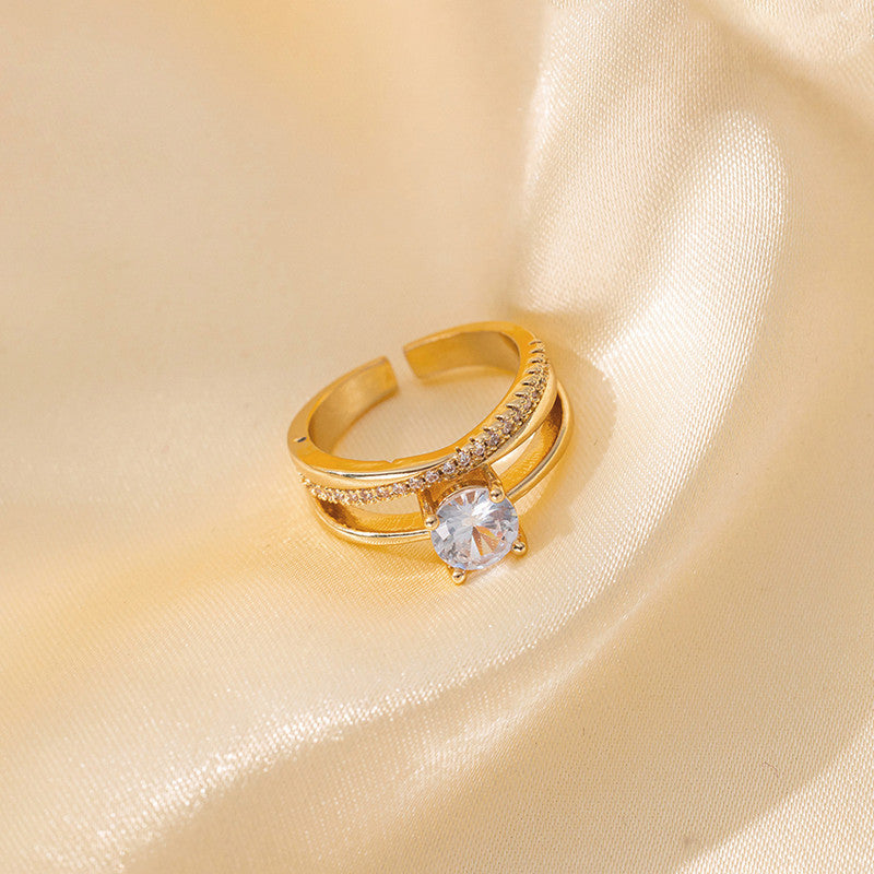 Jewels Galaxy Gold Plated Anti Tarnish Stainless Steel Contemporary Adjustable Finger Ring