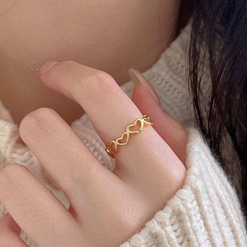 Jewels Galaxy Gold Plated Anti Tarnish Stainless Steel Heart Themed Adjustable Finger Ring
