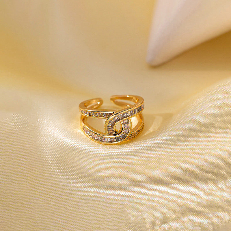 Jewels Galaxy Gold Plated Anti Tarnish Stainless Steel Interconnected Adjustable Finger Ring