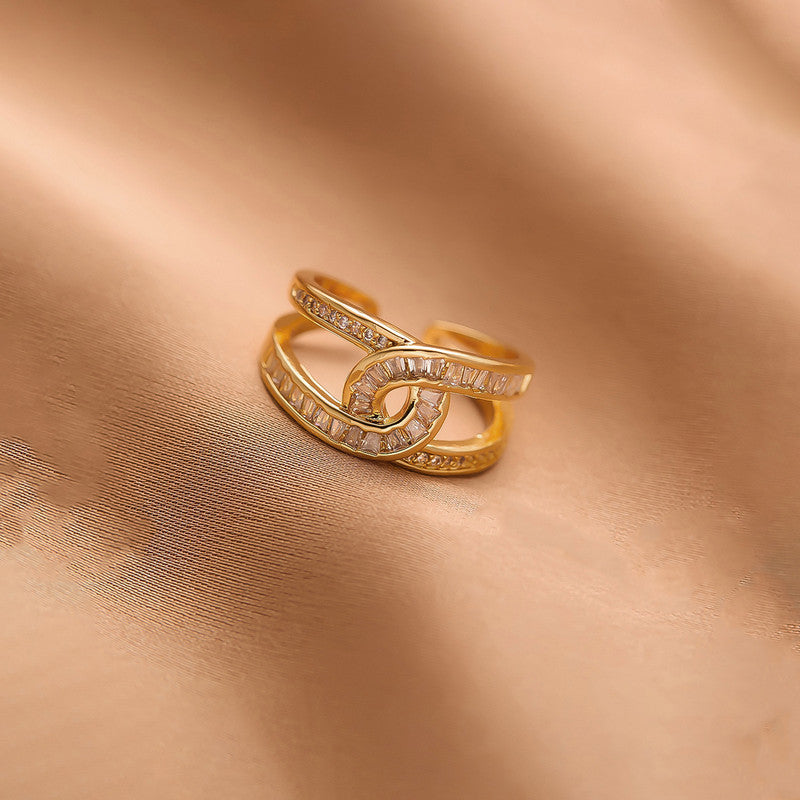 Jewels Galaxy Gold Plated Anti Tarnish Stainless Steel Interconnected Adjustable Finger Ring